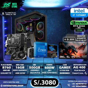 COMPUTADORA INTEL i7 12700KF + RTX 3060 + 16GB DDR5 + SSD 500GB