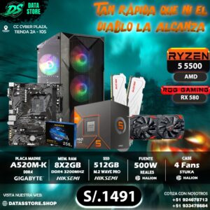 PC RYZEN 5 5500 + RX 580 8GB + 16GB DDR4 + 512GB M.2 + A520M