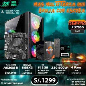 PC RYZEN 7 5700G + 16GB DDR4 + 512GB M.2 + A520M